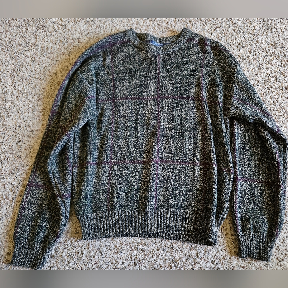 Vintage Basic Editions Men's Crewneck Sweater - Brown Green Maroon | Large